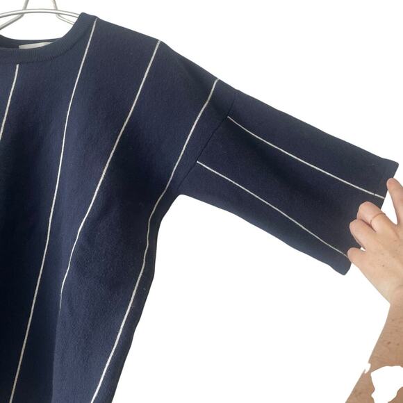 Amour Vert Cropped Sweater Merino Wool Navy Blue and White Stripe SMALL - Picture 3 of 7